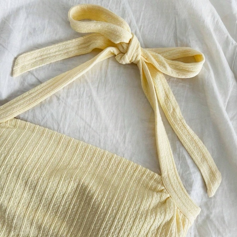 Yellow Halter Neck Ribbed Top - Picture 6 of 6
